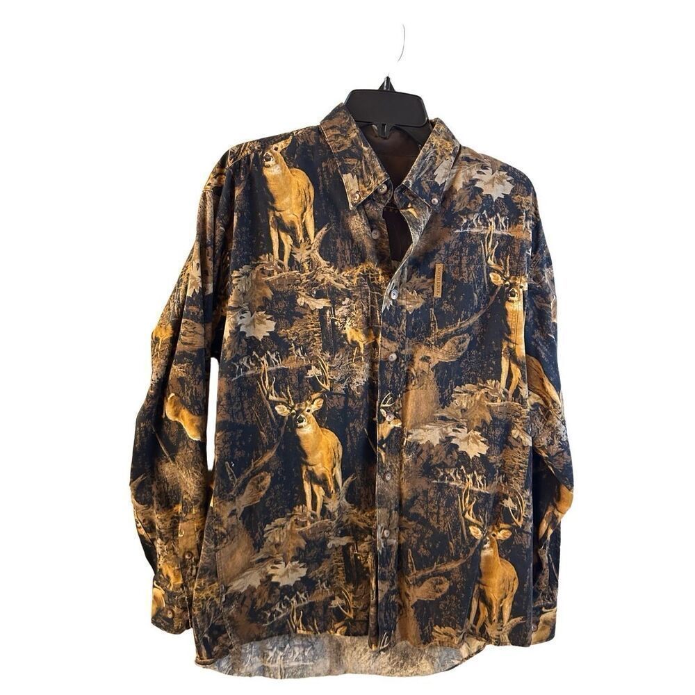 North River mens‎ button shirt M Medium rn#63720Deeer Leaves Dark Brown